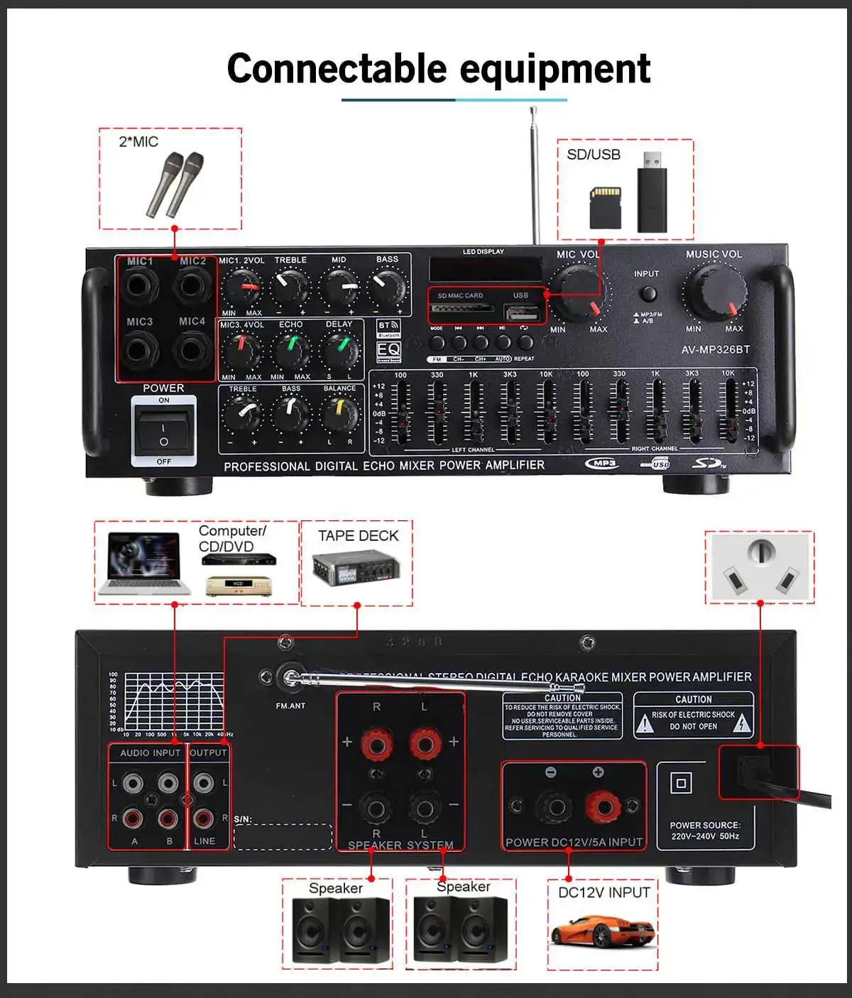 For Car Home 2000W 5.0 bluetoo - Car Audio Amplifier 4 Channel 2000W review and price