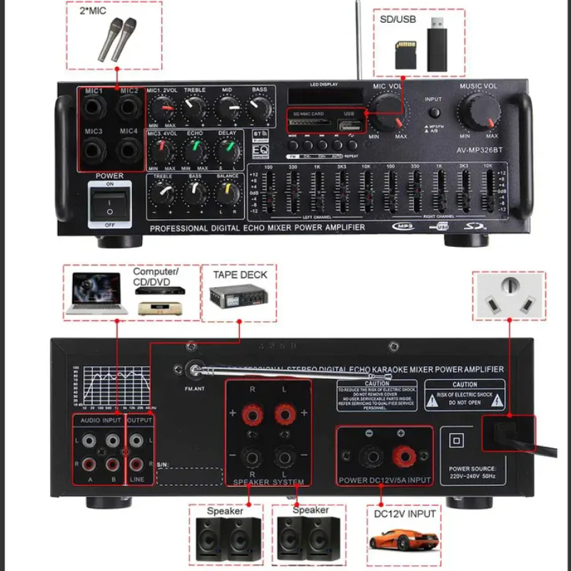 2000W 5.0 Bluetooth 2 Channel  - Car Audio Amplifier 4 Channel 2000W review and price